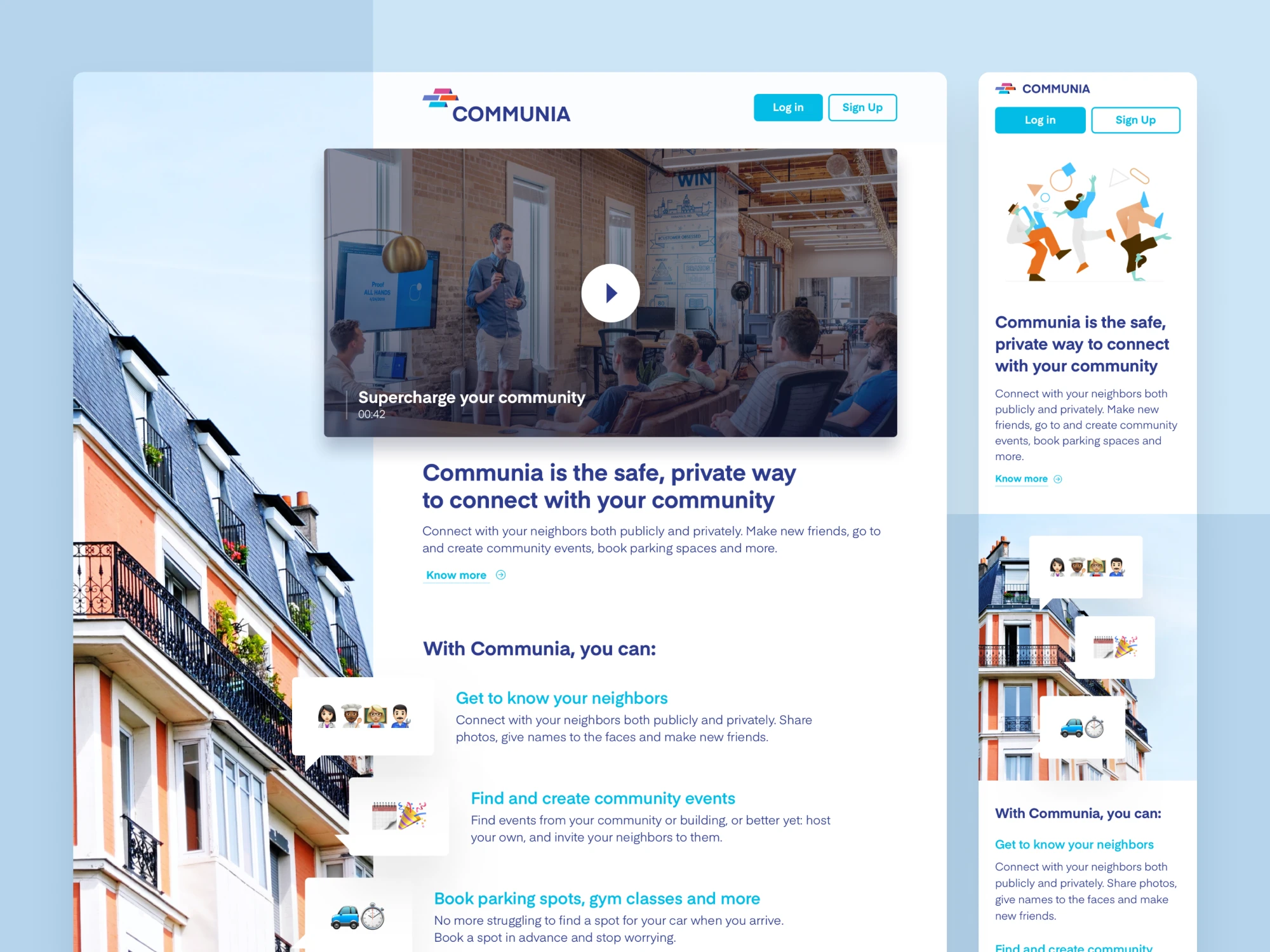 Communia landing page on desktop and mobile