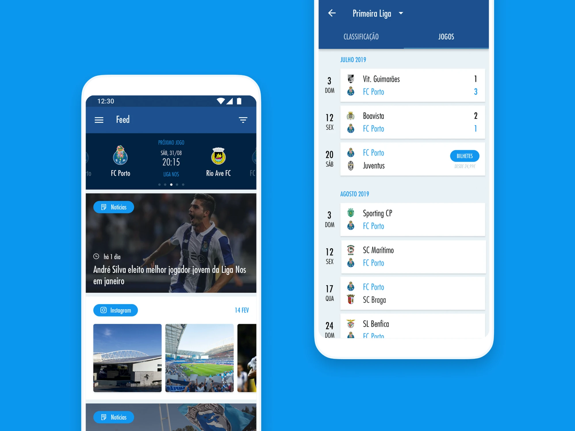 FC Porto app with the news feed, next match and the Primeira Liga fixtures