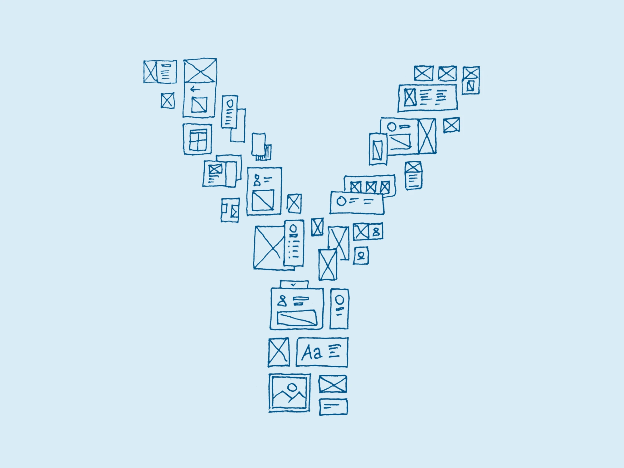 Hand-drawn letter Y made of wireframe sketches