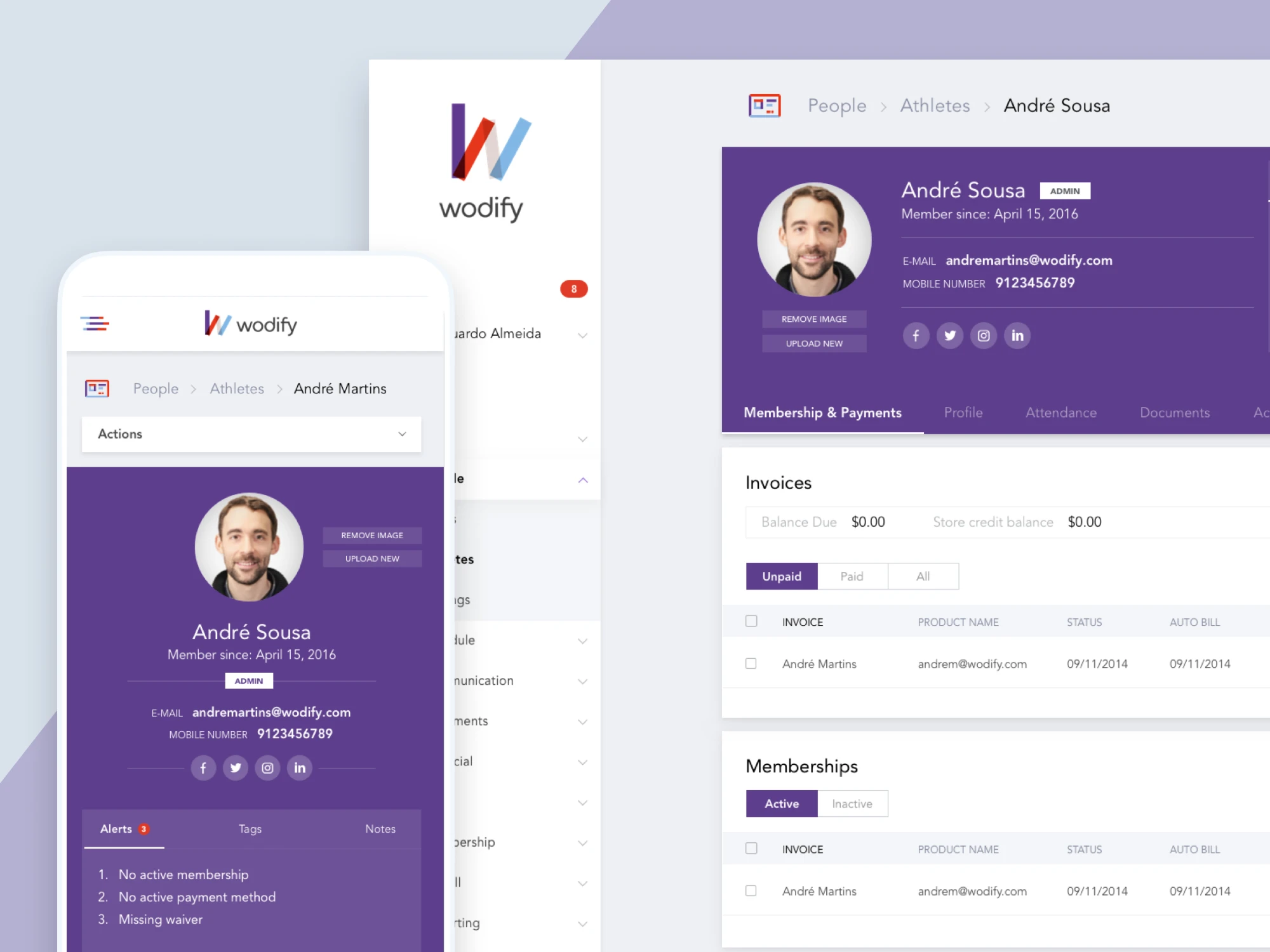 Wodify athlete profile on desktop and mobile