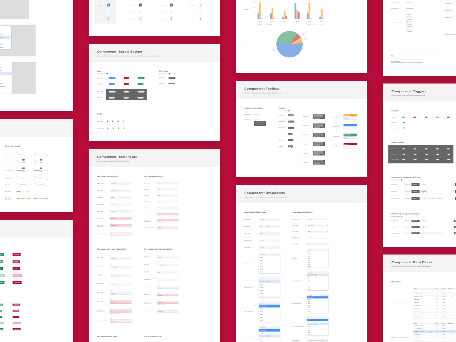 Radius component pages for tags, tooltips, toggles, text inputs and dropdowns