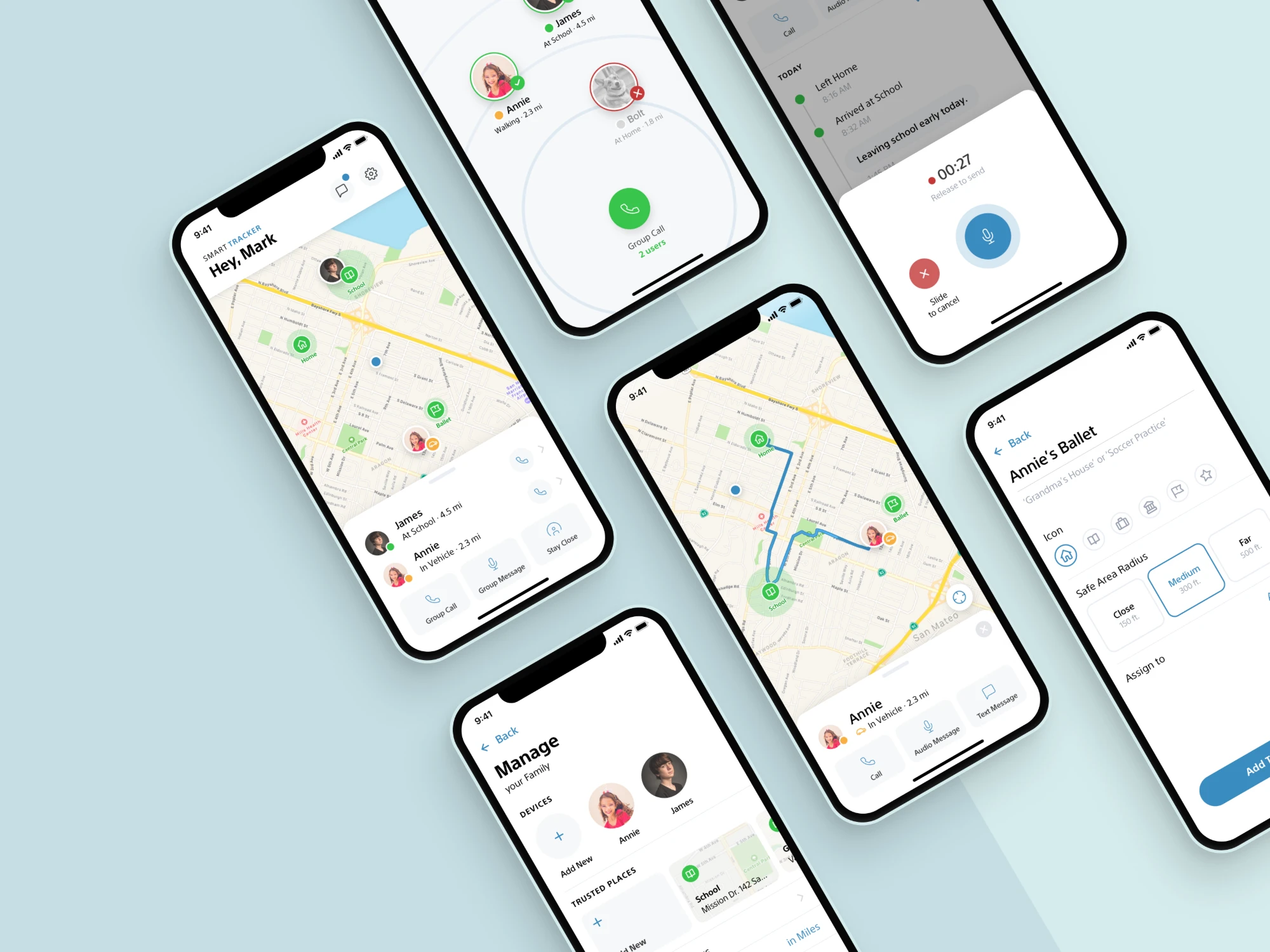 Pitch deck slide with app screens shown on tilted phones